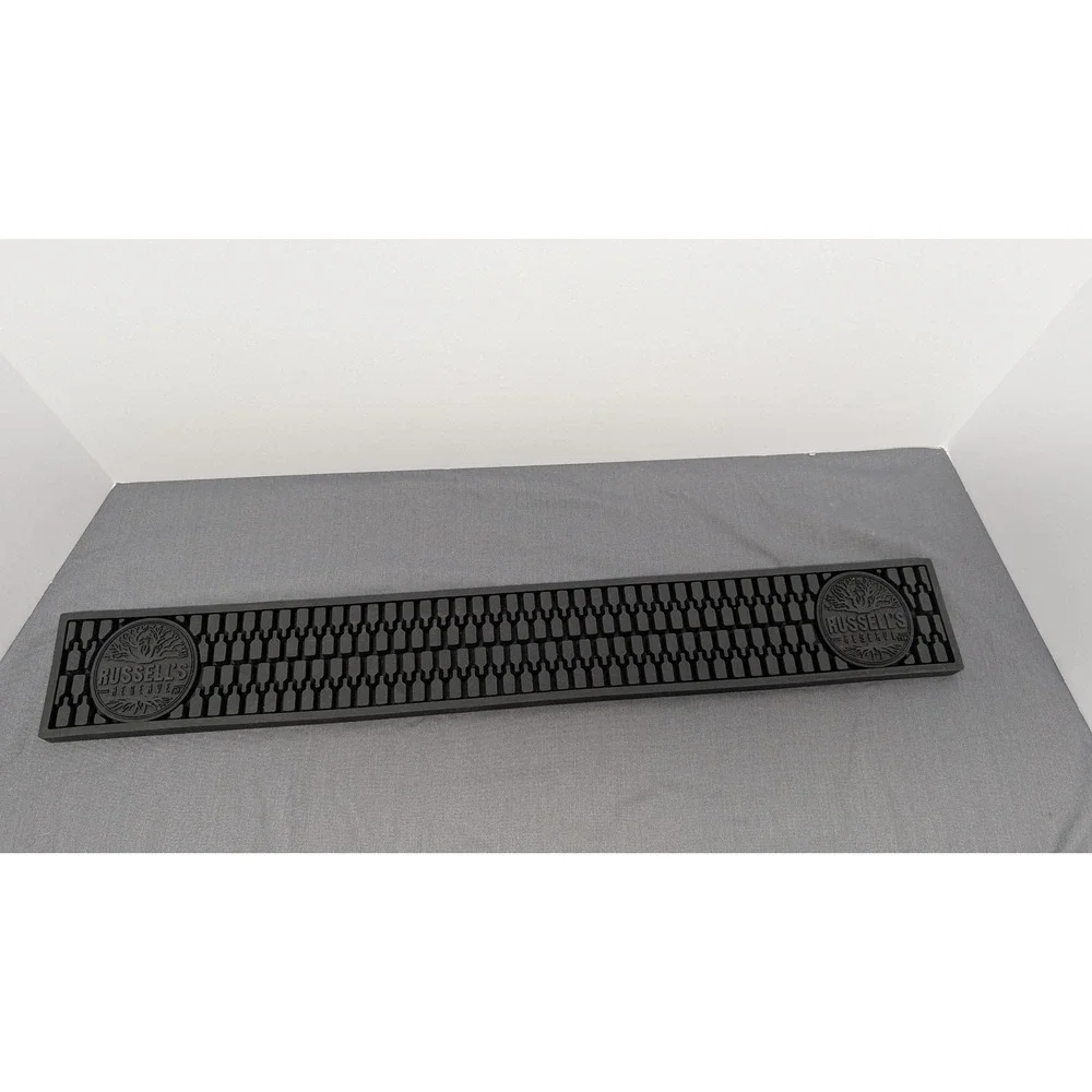 Russell's Reserve Bar Rail Mat Black Rubber Spill Mat Bourbon Whiskey Man Cave